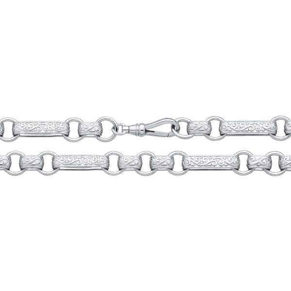 STERLING SILVER 9MM OBLONG FLAT PATTERNED BELCHER CHAIN
