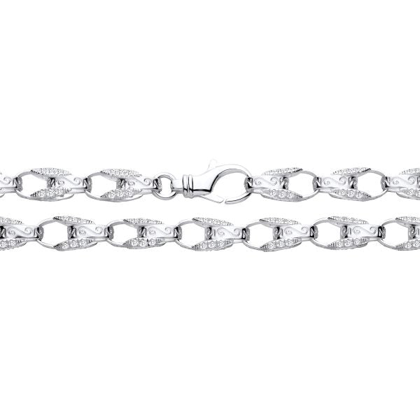 STERLING SILVER CZ SET 8MM PATTERNED TULIP CHAIN