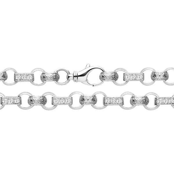 STERLING SILVER 9MM CUBIC ZIRCONIA BELCHER CHAIN