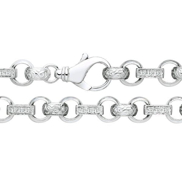 STERLING SILVER 12.5MM CUBIC ZIRCONIA BELCHER CHAIN