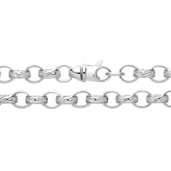 STERLING SILVER 9.5MM PATTERNED OVAL BELCHER CHAIN