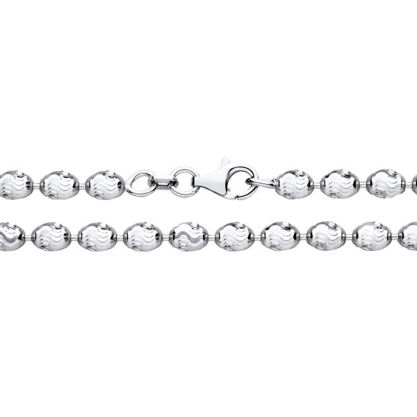 RHODIUM PLATED STERLING SILVER DIAMOND CUT BEADED CHAIN 4MM