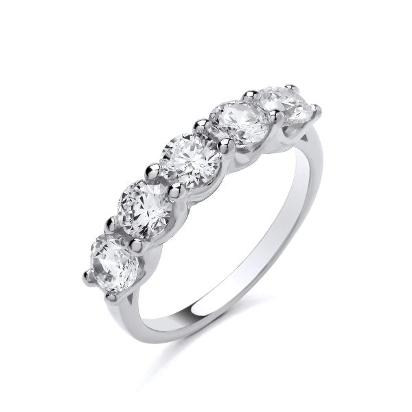 STERLING SILVER ETERNITY 5 STONE CZ RING