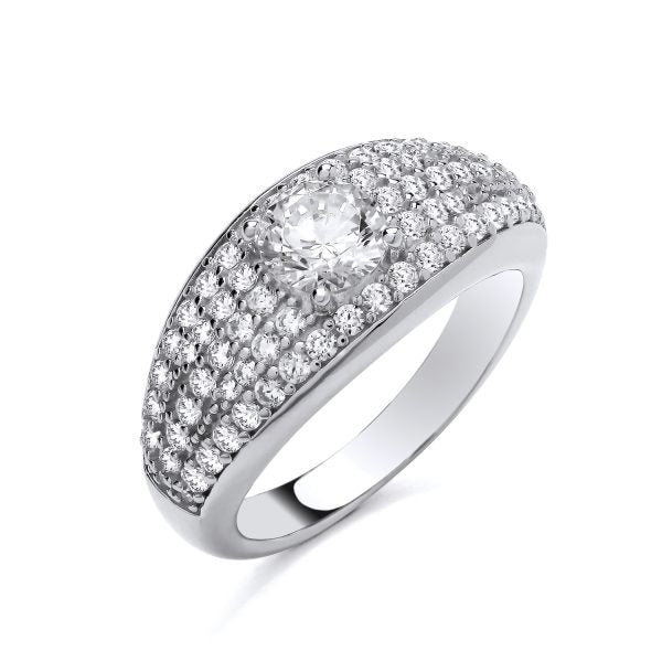 STERLING SILVER SOLITAIRE PAVE CZ CHUNKY RING