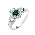 STERLING SILVER SIMULATED EMERALD & CZ CLADDAGH RING