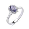 STERLING SILVER OVAL CLUSTER SIMULATED TANZANITE & CZ RING