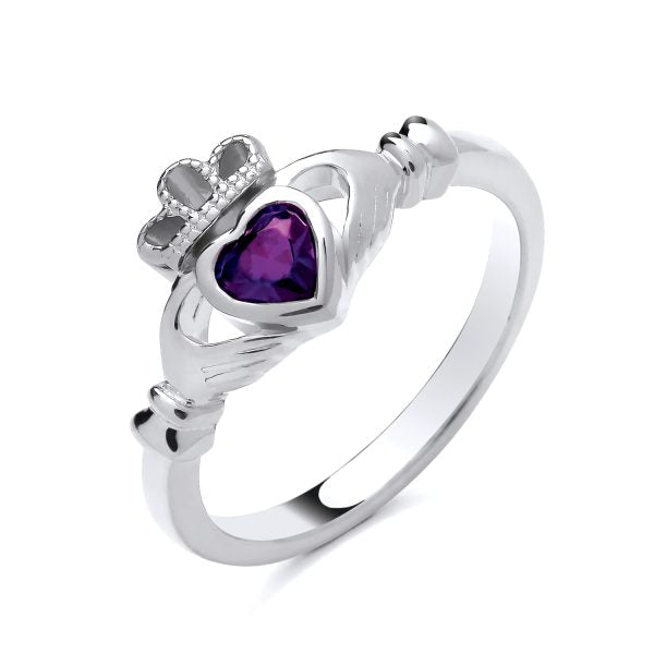 STERLING SILVER SIMULATED AMETHYST CLADDAGH RING