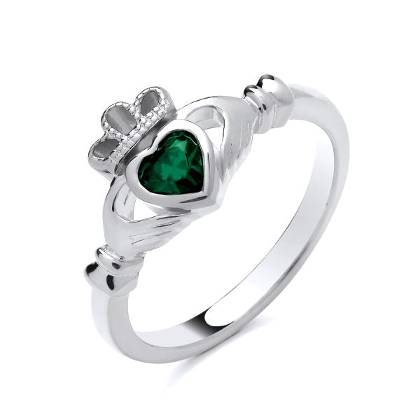 STERLING SILVER SIMULATED EMERALD CLADDAGH RING