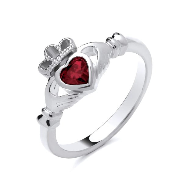 STERLING SILVER SIMULATED RUBY CLADDAGH RING
