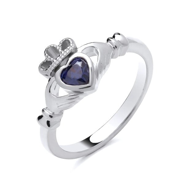 STERLING SILVER SIMULATED TANZANITE CLADDAGH RING