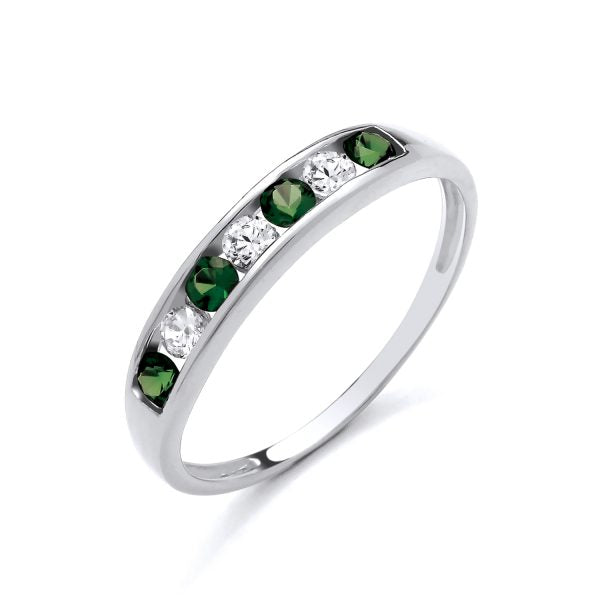 STERLING SILVER SIMULATED EMERALD & CZ ETERNITY RING