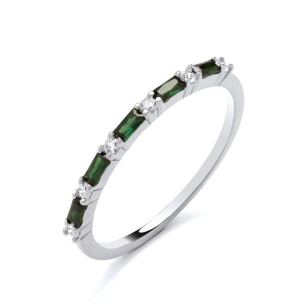 STERLING SILVER SIMULATED EMERALD & CZ BAGUETTE ETERNITY RING