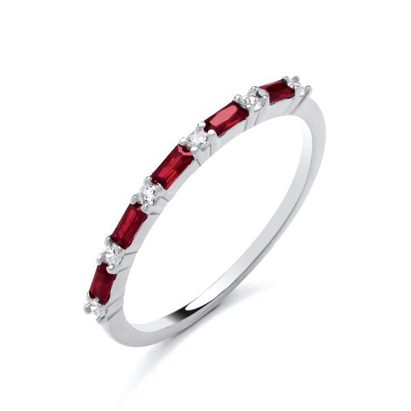 STERLING SILVER SIMULATED RUBY & CZ BAGUETTE ETERNITY RING