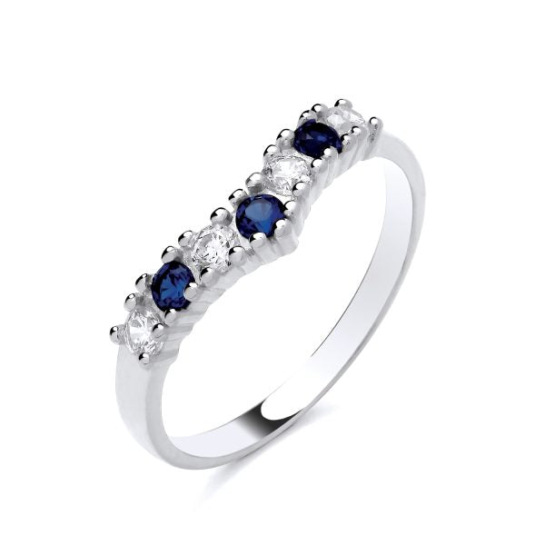 STERLING SILVER SIMULATED SAPPHIRE & CZ WISHBONE RING