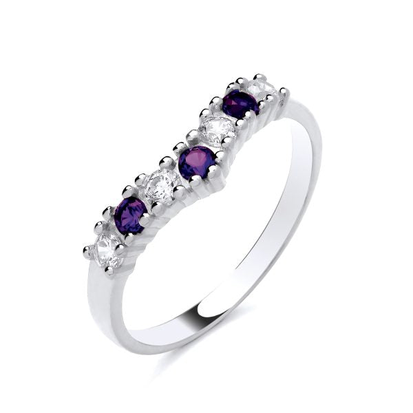 STERLING SILVER SIMULATED AMETHYST & CZ WISHBONE RING
