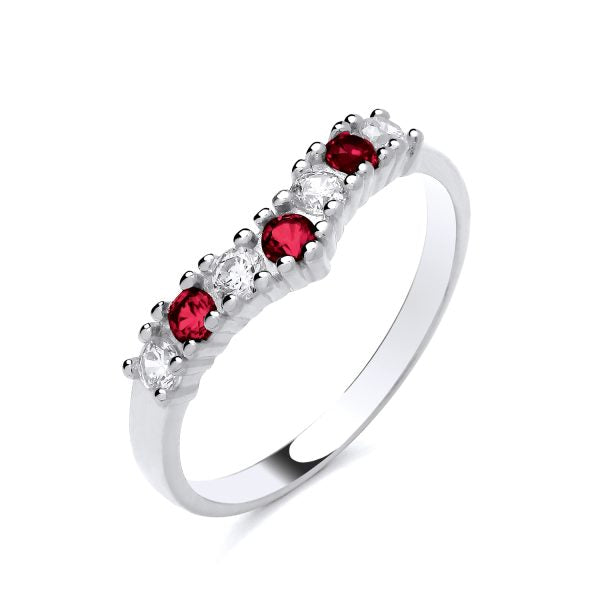 STERLING SILVER SIMULATED RUBY & CZ WISHBONE RING