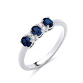 STERLING SILVER 3 STONE SIMULATED SAPPHIRE & CZ RING