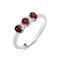 STERLING SILVER 3 STONE SIMULATED RUBY & CZ RING