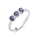 STERLING SILVER 3 STONE SIMULATED TANZANITE & CZ RING