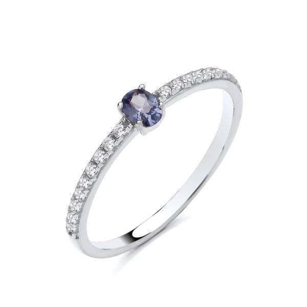 STERLING SILVER OVAL SIMULATED TANZANITE & CZ RING