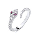 STERLING SILVER SIMULATED RUBY & CZ SNAKE RING