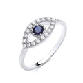 STERLING SILVER SIMULATED SAPPHIRE & CZ EVIL EYE RING