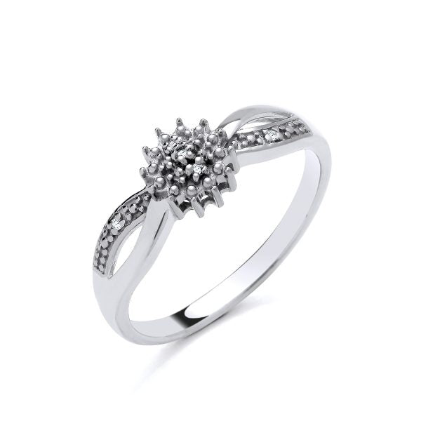 STERLING SILVER NATURAL DIAMOND CLUSTER RING
