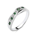 STERLING SILVER NATURAL EMERALD & DIAMOND CROSSOVER RING