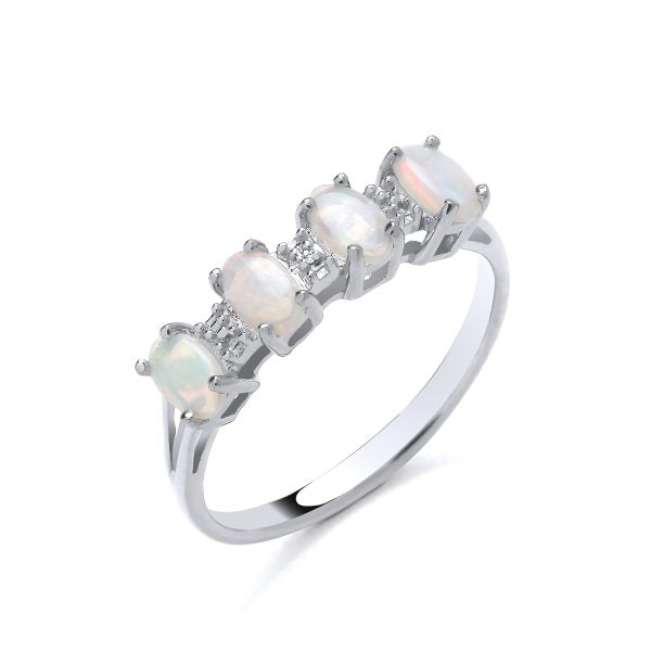 STERLING SILVER NATURAL OPAL & DIAMOND ETERNITY RING
