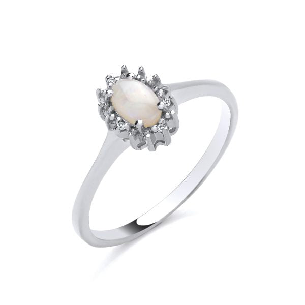 STERLING SILVER NATURAL OPAL & DIAMOND CLUSTER RING