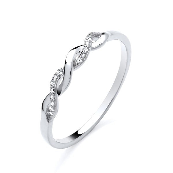 STERLING SILVER NATURAL DIAMOND TWISTED ETERNITY BAND RING