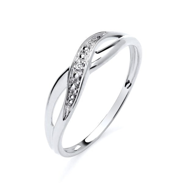 STERLING SILVER NATURAL DIAMOND CROSSOVER ETERNITY RING
