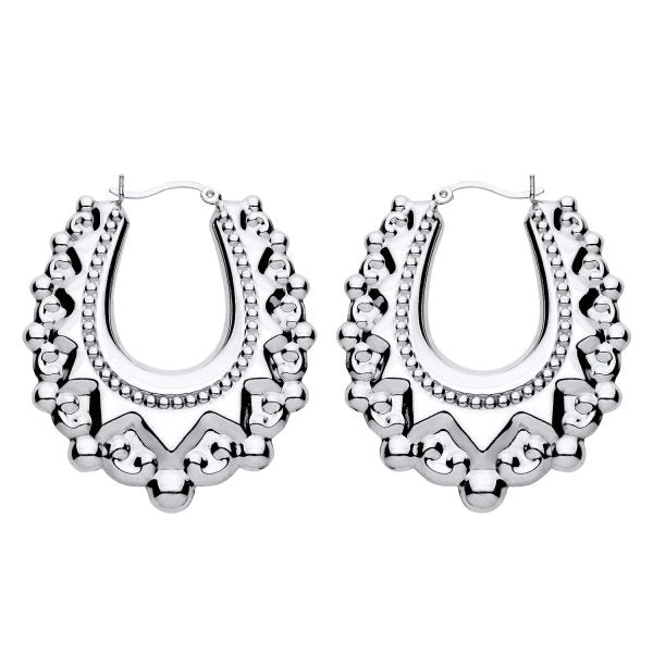 STERLING SILVER XL SPIKEY CREOLE EARRINGS