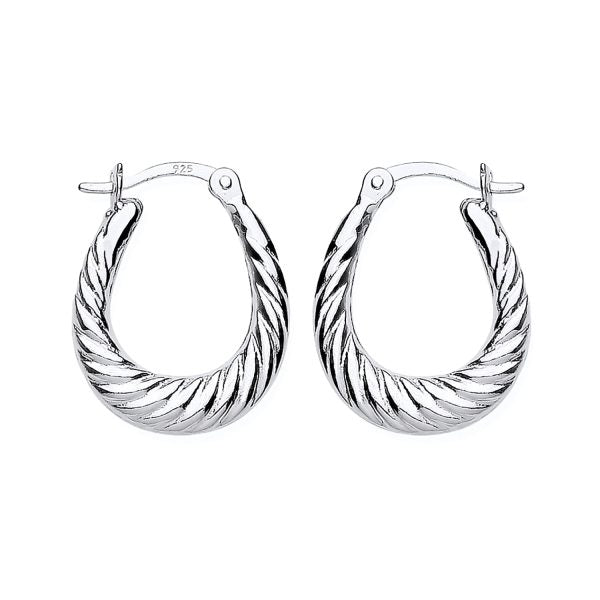 STERLING SILVER PATTERNED OVAL CREOLE EARRINGS
