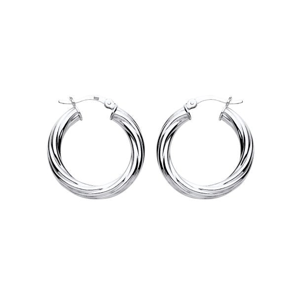 STERLING SILVER 25MM CHUNKY TWISTED HOOP EARRINGS