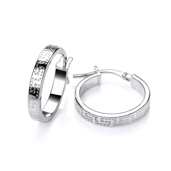 STERLING SILVER 18MM GREEK KEY HOOP EARRINGS