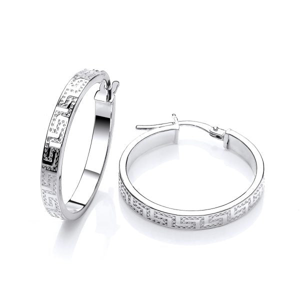 STERLING SILVER 23MM GREEK KEY HOOP EARRINGS