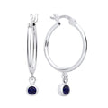 STERLING SILVER SIMULATED SAPPHIRE SEPTEMBER BIRTHSTONE CHARM HOOP EARRINGS