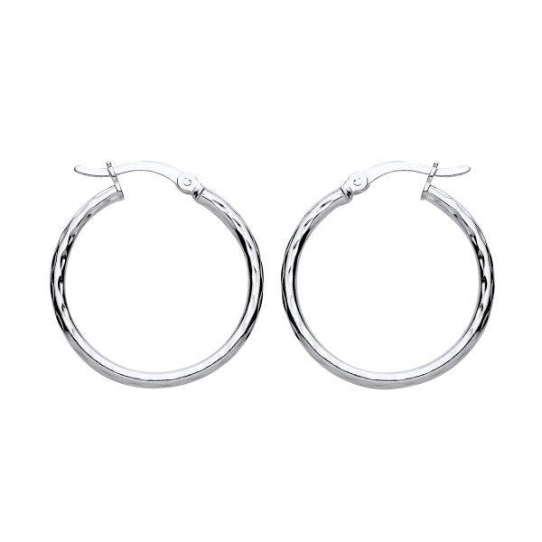STERLING SILVER 25MM D/C HOOP EARRINGS