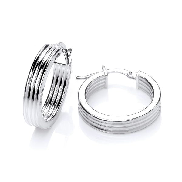 STERLING SILVER 20MM RIBBED HOOP EARRINGS