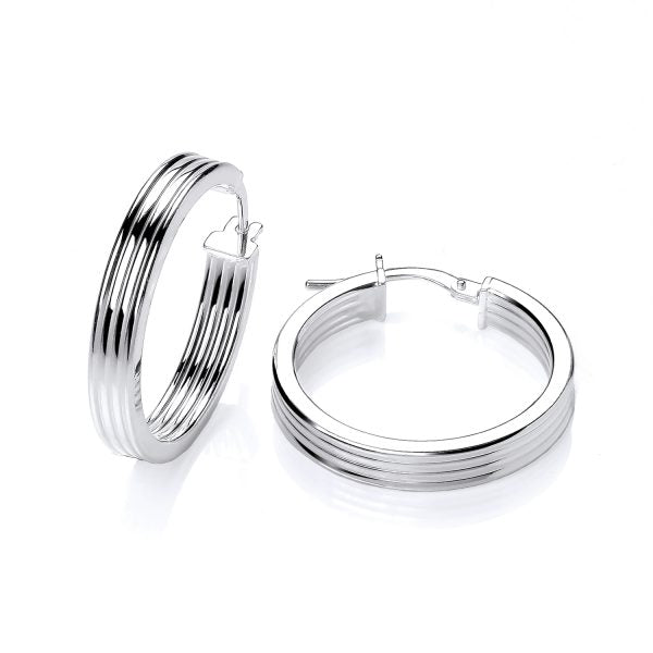 STERLING SILVER 25MM RIBBED HOOP EARRINGS