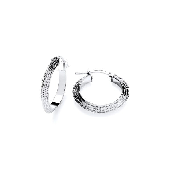 STERLING SILVER 20MM GREEK KEY HOOP EARRINGS
