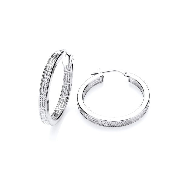 STERLING SILVER 24MM GREEK KEY HOOP EARRINGS
