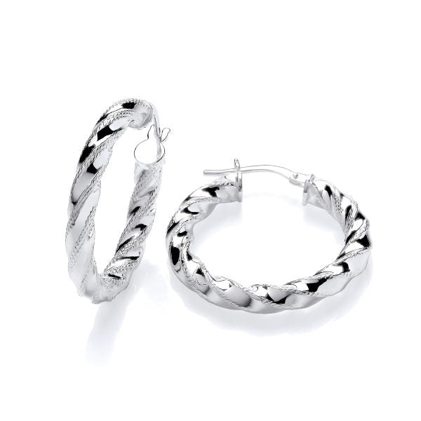 STERLING SILVER 27.5MM D/C TWIST HOOP EARRINGS