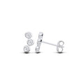 STERLING SILVER TRIPLE SOLITAIRE CURVED STUD EARRINGS