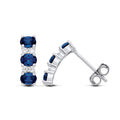 STERLING SILVER SIMULATED SAPPHIRE & CZ DROP STUD EARRINGS