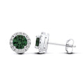 STERLING SILVER SIMULATED EMERALD & CZ HALO STUD EARRINGS