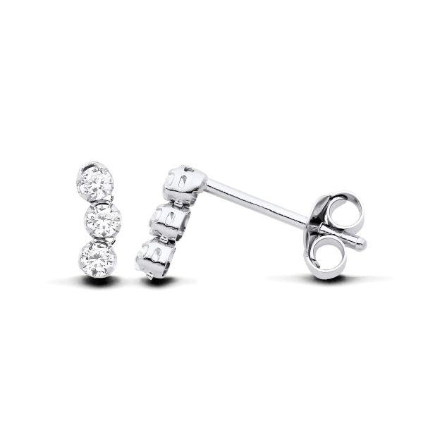 STERLING SILVER TRIPLE CZ DROP STUD EARRINGS