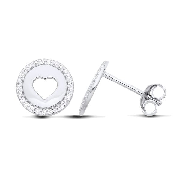 STERLING SILVER CZ CUT OUT HEART STUD EARRINGS