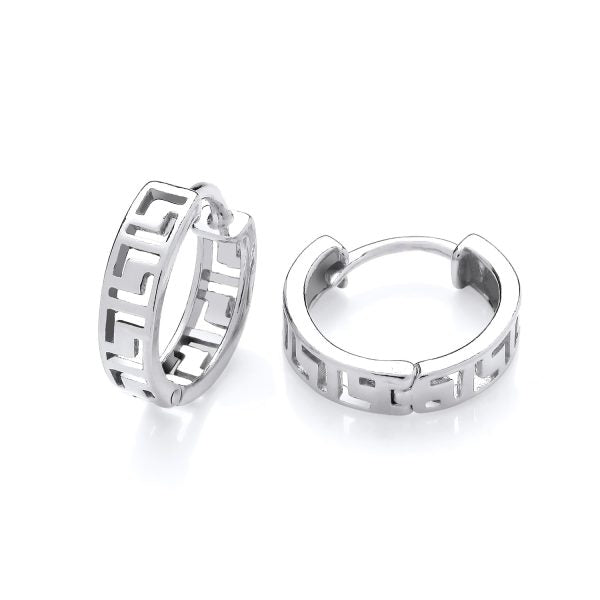 STERLING SILVER 15MM GREEK KEY HUGGIE EARRINGS